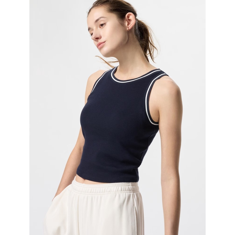 Uniqlo Ribbed Cropped Bra Top - Navy - M